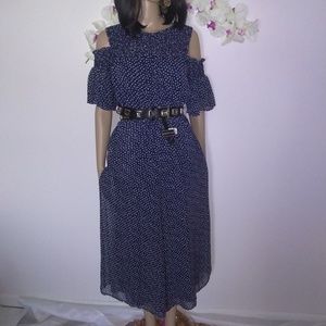 ZARA Shoulder Flowing Long Polka Dot Jumpsuit L